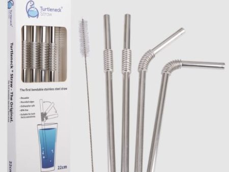 turtleneck  Stainless Steel Flexible Straws Set Of 4 With Brush Fashion